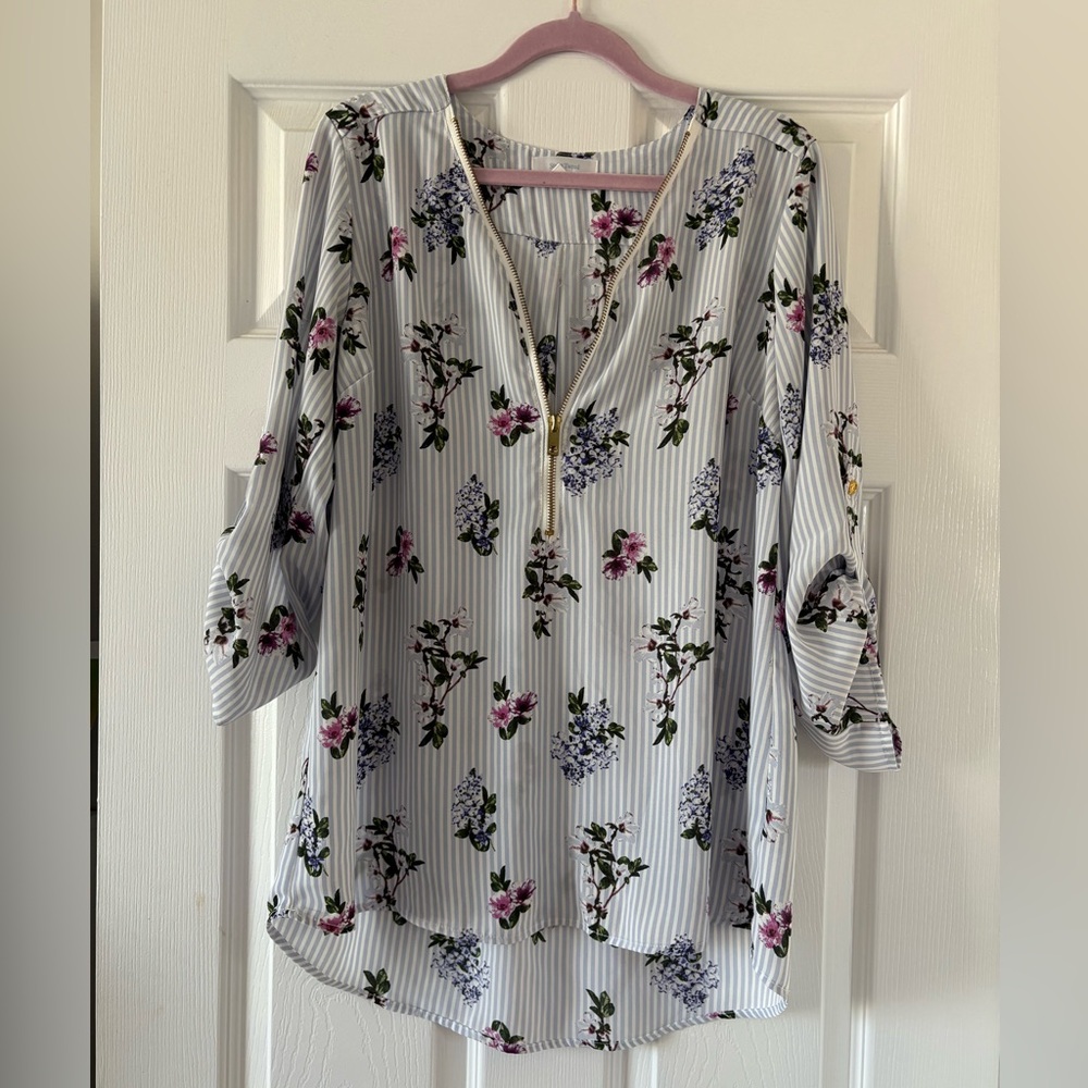 Stella Tweed Floral Striped Tunic - Large